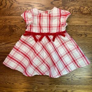 George Girls Christmas Holiday Red Plaid Layered Dress Red Velvet Bows Size 18M
